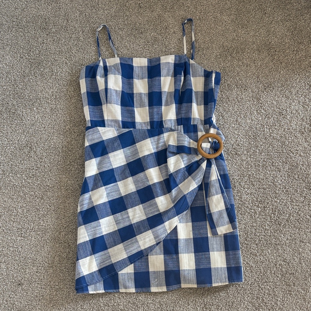 Altar'd State Checkered Blue and Cream Mini Dress